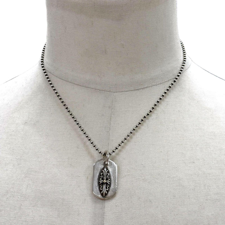 Great CHROME HEARTS Necklace RAISED DOGTAG Floral Cross Ball chain Silver 925