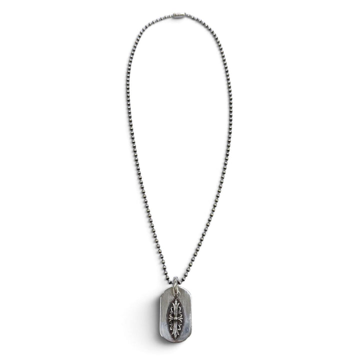 Great CHROME HEARTS Necklace RAISED DOGTAG Floral Cross Ball chain Silver 925