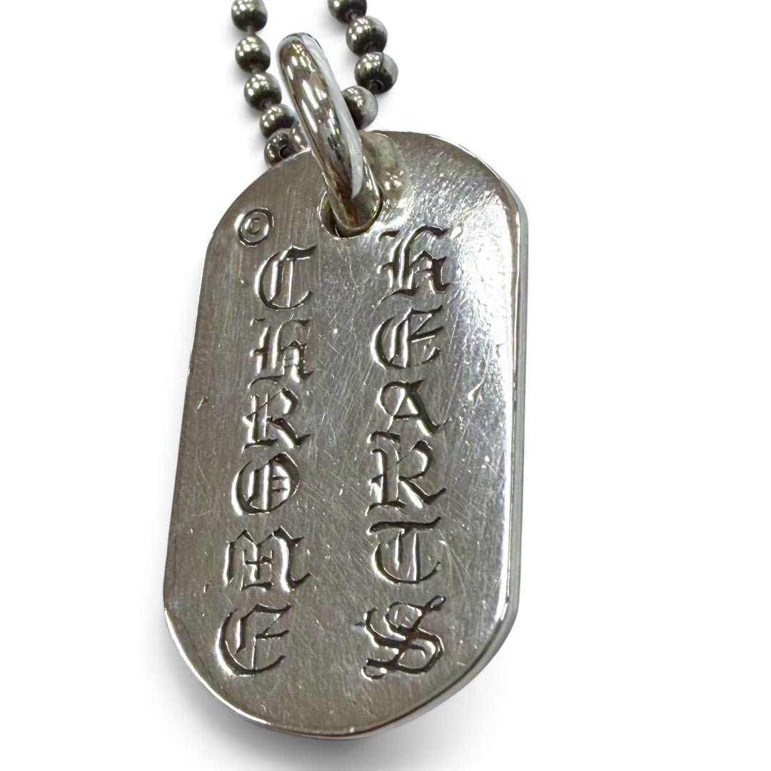 Great CHROME HEARTS Necklace RAISED DOGTAG Floral Cross Ball chain Silver 925