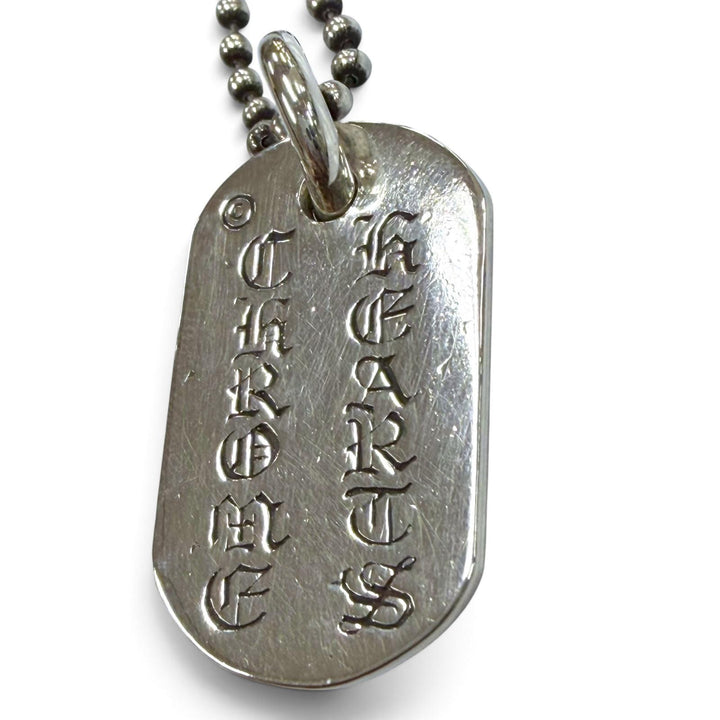 Great CHROME HEARTS Necklace RAISED DOGTAG Floral Cross Ball chain Silver 925