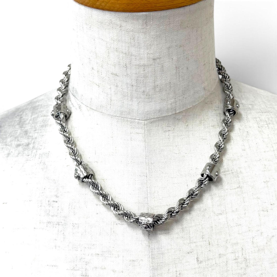 Great LOUIS VUITTON Necklace Necklace LV Rope Monogram Silver mens M01748