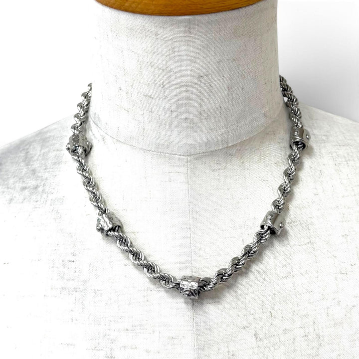 Great LOUIS VUITTON Necklace Necklace LV Rope Monogram Silver mens M01748
