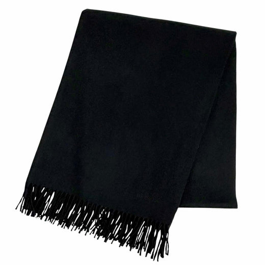 Great HERMES shawl Logo embroidered fringe scarf shawl stole black cashmere