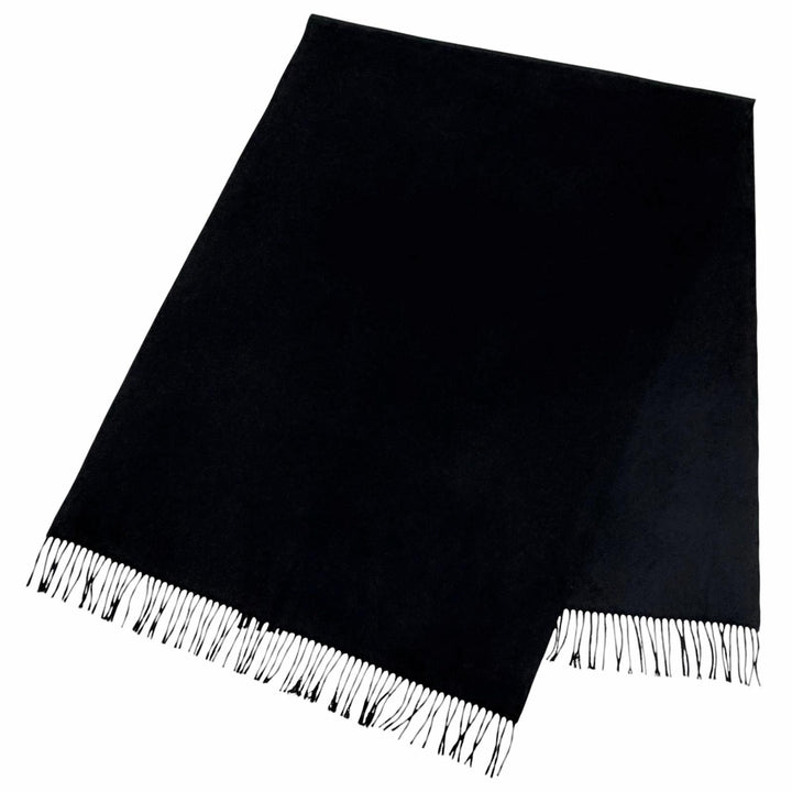 Great HERMES shawl Logo embroidered fringe scarf shawl stole black cashmere
