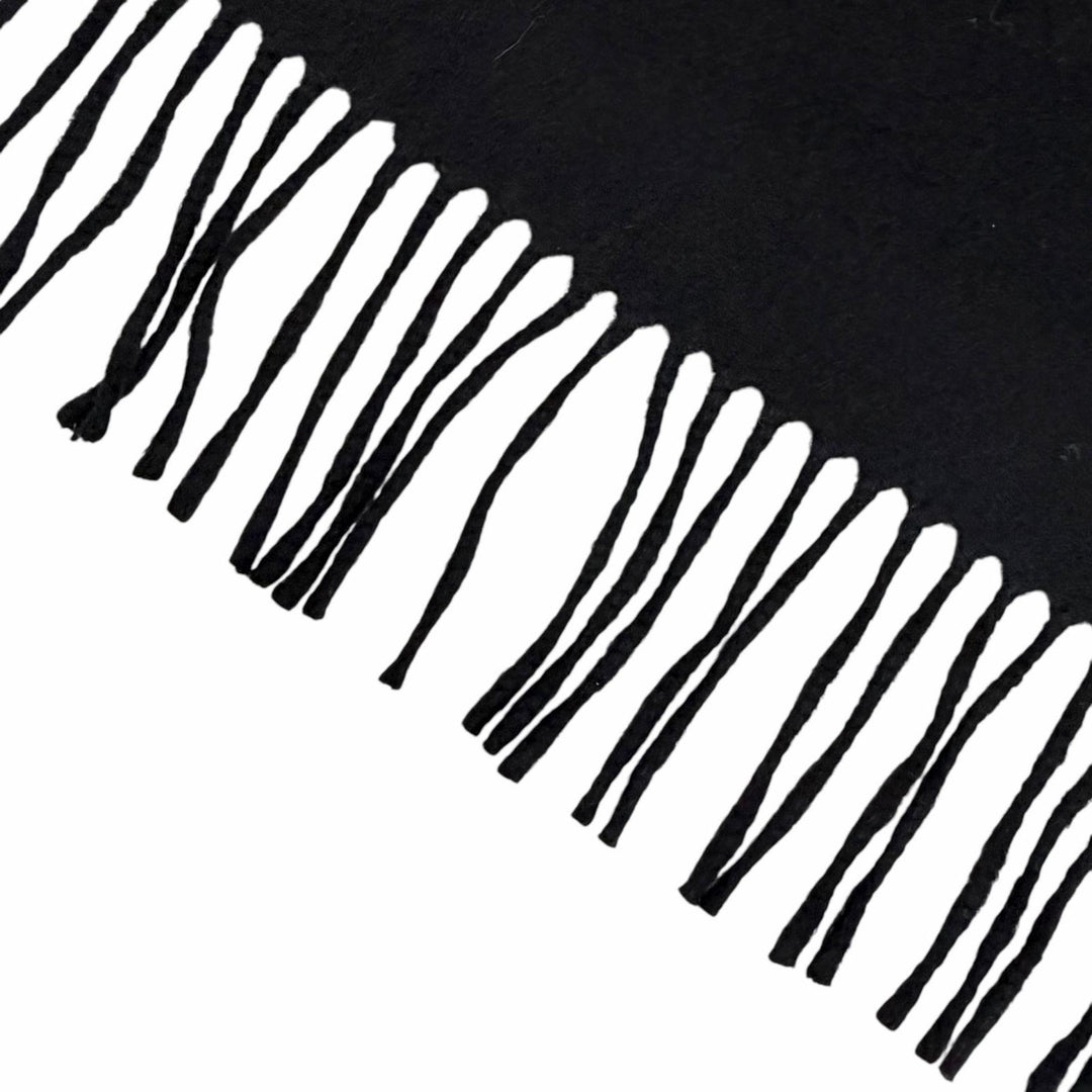 Great HERMES shawl Logo embroidered fringe scarf shawl stole black cashmere