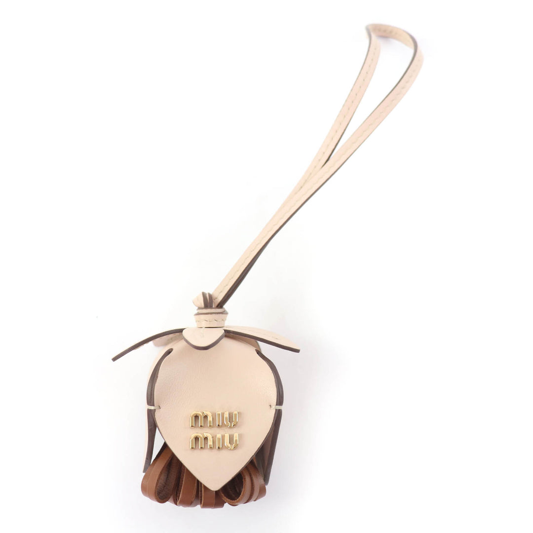 Pristine MIUMIU Bag charm Leather Trick Charm Logo Metal beige Women 5TL498