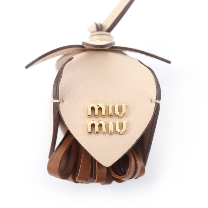 Pristine MIUMIU Bag charm Leather Trick Charm Logo Metal beige Women 5TL498