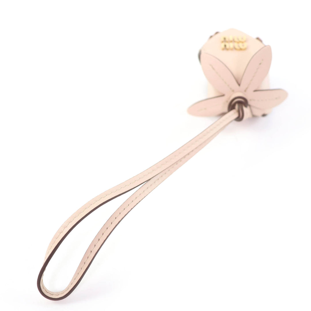 Pristine MIUMIU Bag charm Leather Trick Charm Logo Metal beige Women 5TL498