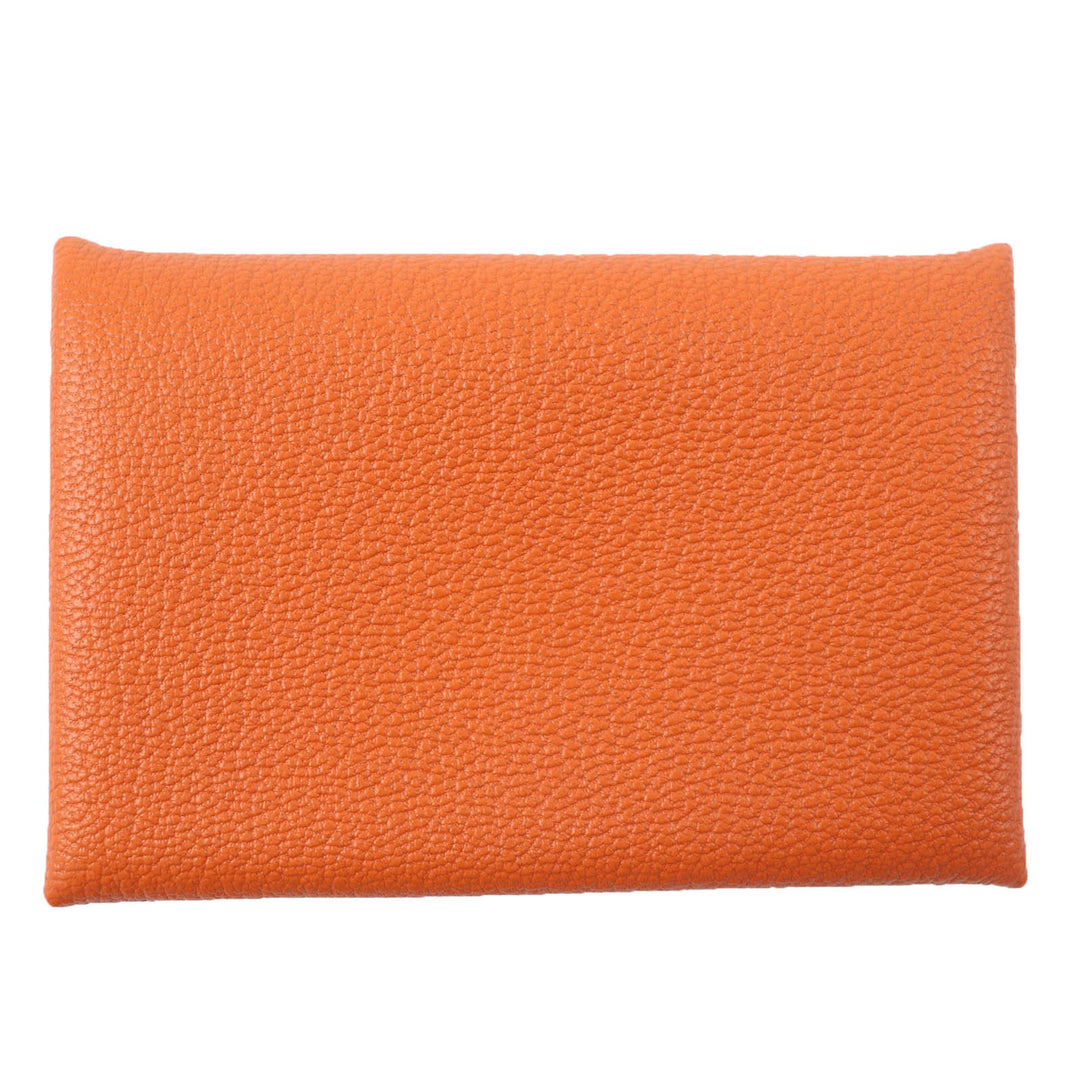 Pristine HERMES Card Case Calvi Pass Case Card Case Orange Shave Women