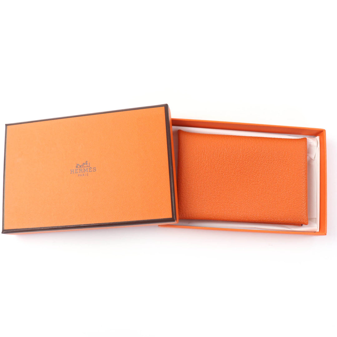 Pristine HERMES Card Case Calvi Pass Case Card Case Orange Shave Women