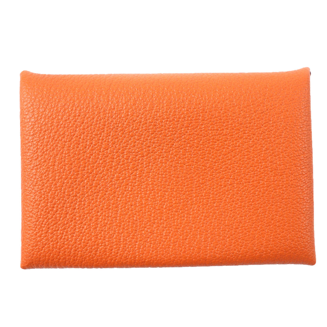 Pristine HERMES Card Case Calvi Pass Case Card Case Orange Shave Women