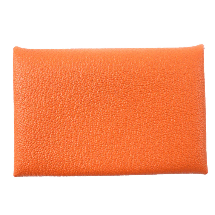 Pristine HERMES Card Case Calvi Pass Case Card Case Orange Shave Women