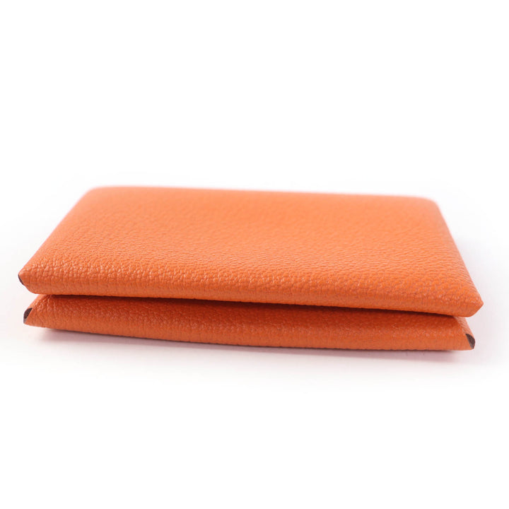 Pristine HERMES Card Case Calvi Pass Case Card Case Orange Shave Women