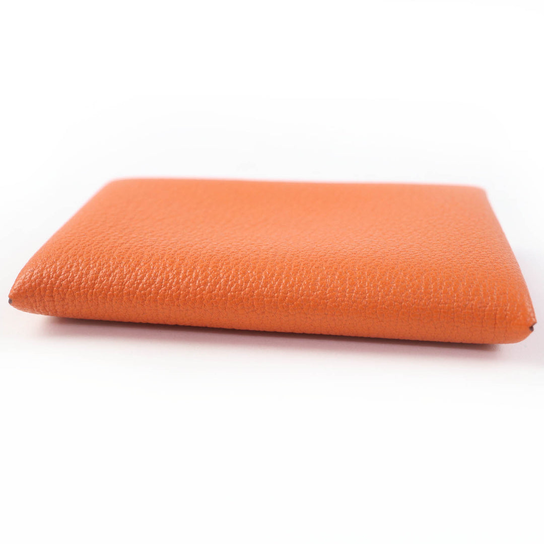 Pristine HERMES Card Case Calvi Pass Case Card Case Orange Shave Women