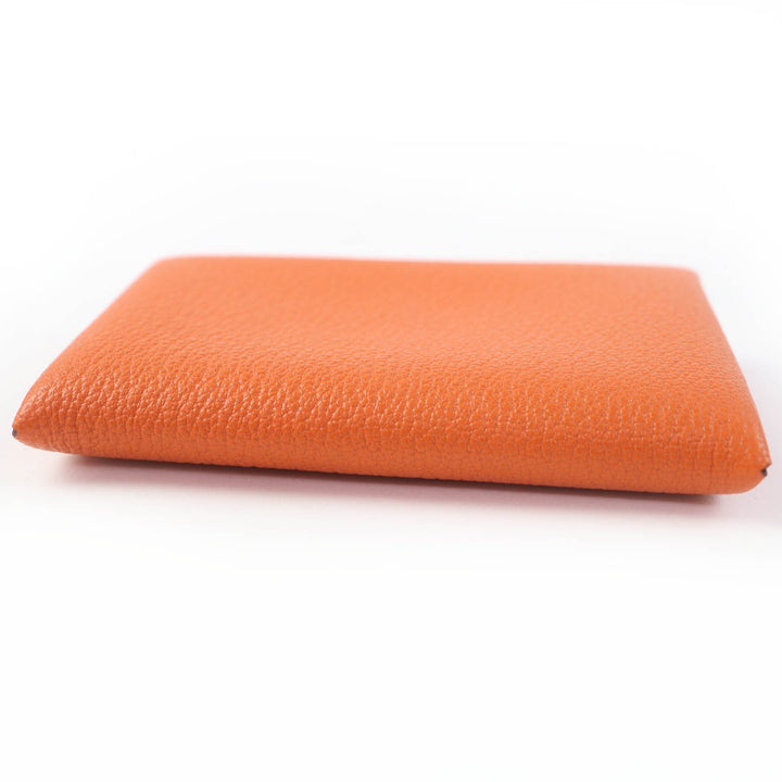 Pristine HERMES Card Case Calvi Pass Case Card Case Orange Shave Women