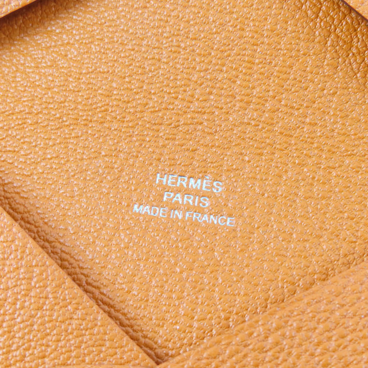 Pristine HERMES Card Case Calvi Pass Case Card Case Orange Shave Women