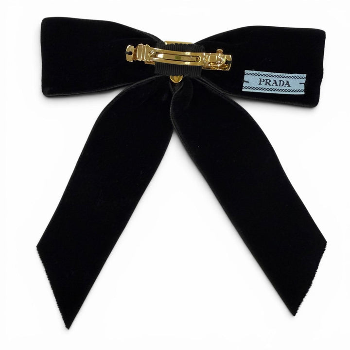 Great PRADA Valletta velvet hair clip Triangle logo black Women 1IF154