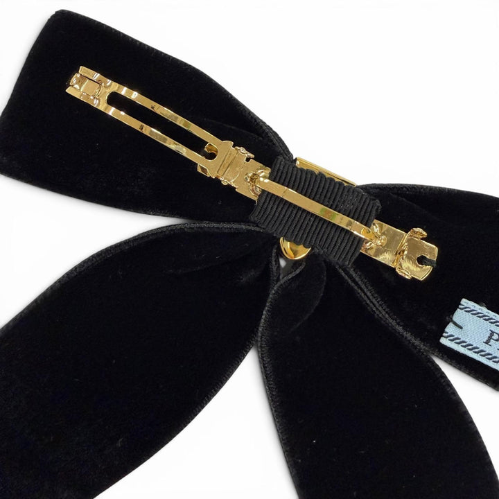 Great PRADA Valletta velvet hair clip Triangle logo black Women 1IF154