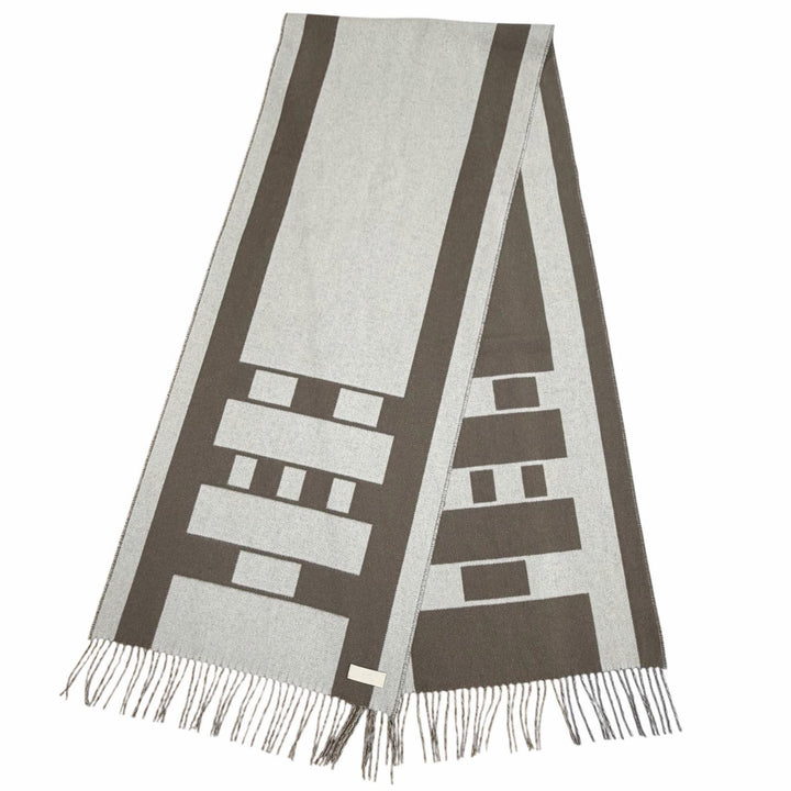 Pristine HERMES Scarf Contest Logo leather tag fringe cashmere Women