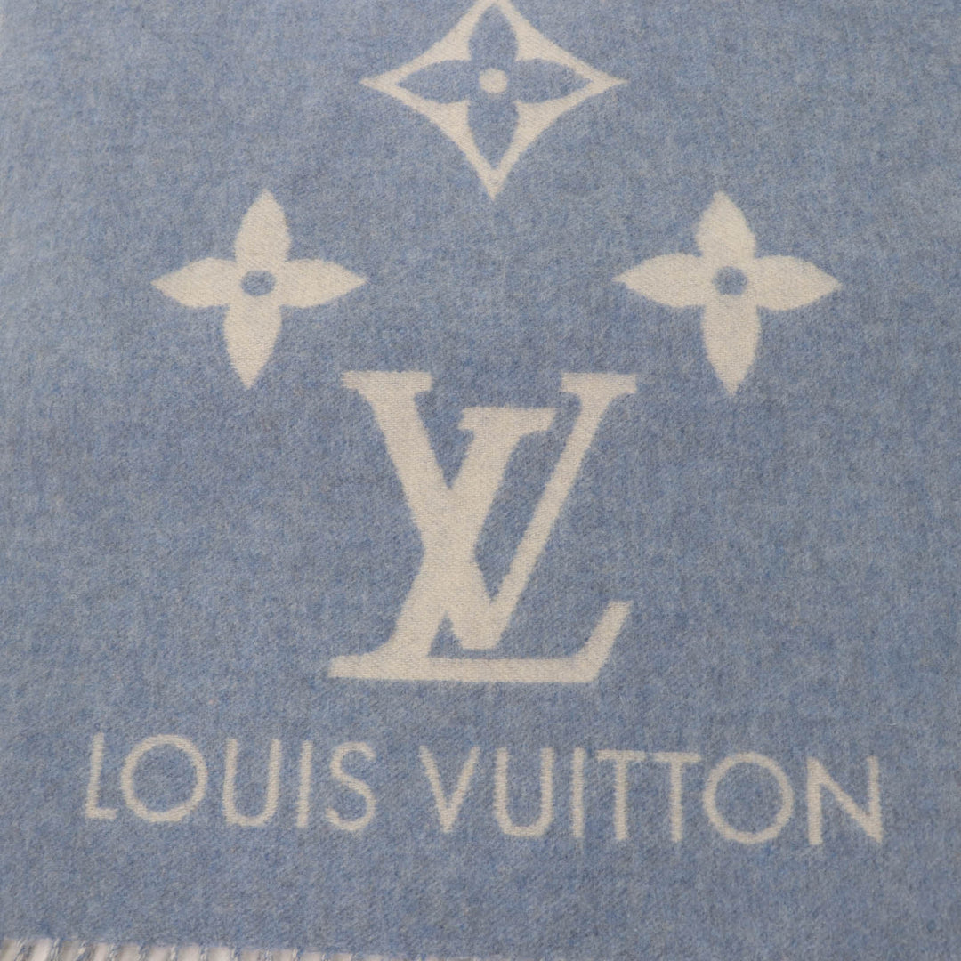 Excellent LOUIS VUITTON Scarf Escalp Reykjavik Monogram blue cashmere M75704