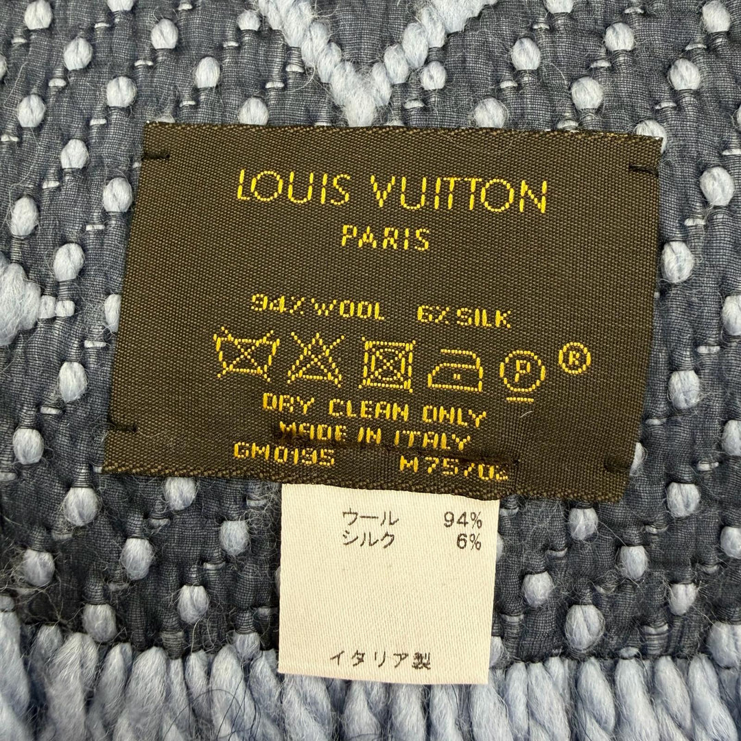 Great LOUIS VUITTON Scarf Escalp Logo Mania With fringe blue wool Women M75702