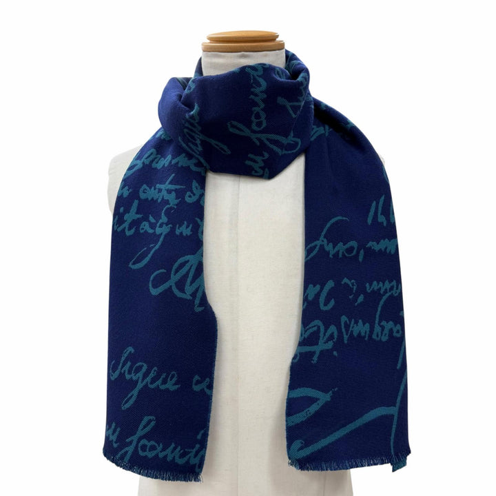 Great BERLUTI Scarf Calligraphy reversible Navy wool mens