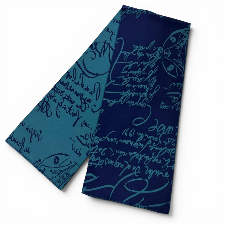 Great BERLUTI Scarf Calligraphy reversible Navy wool mens