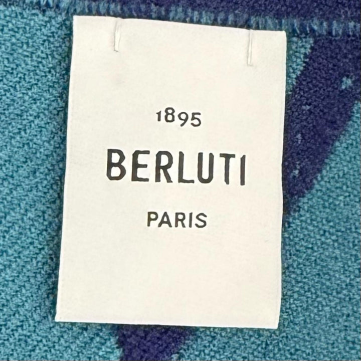 Great BERLUTI Scarf Calligraphy reversible Navy wool mens