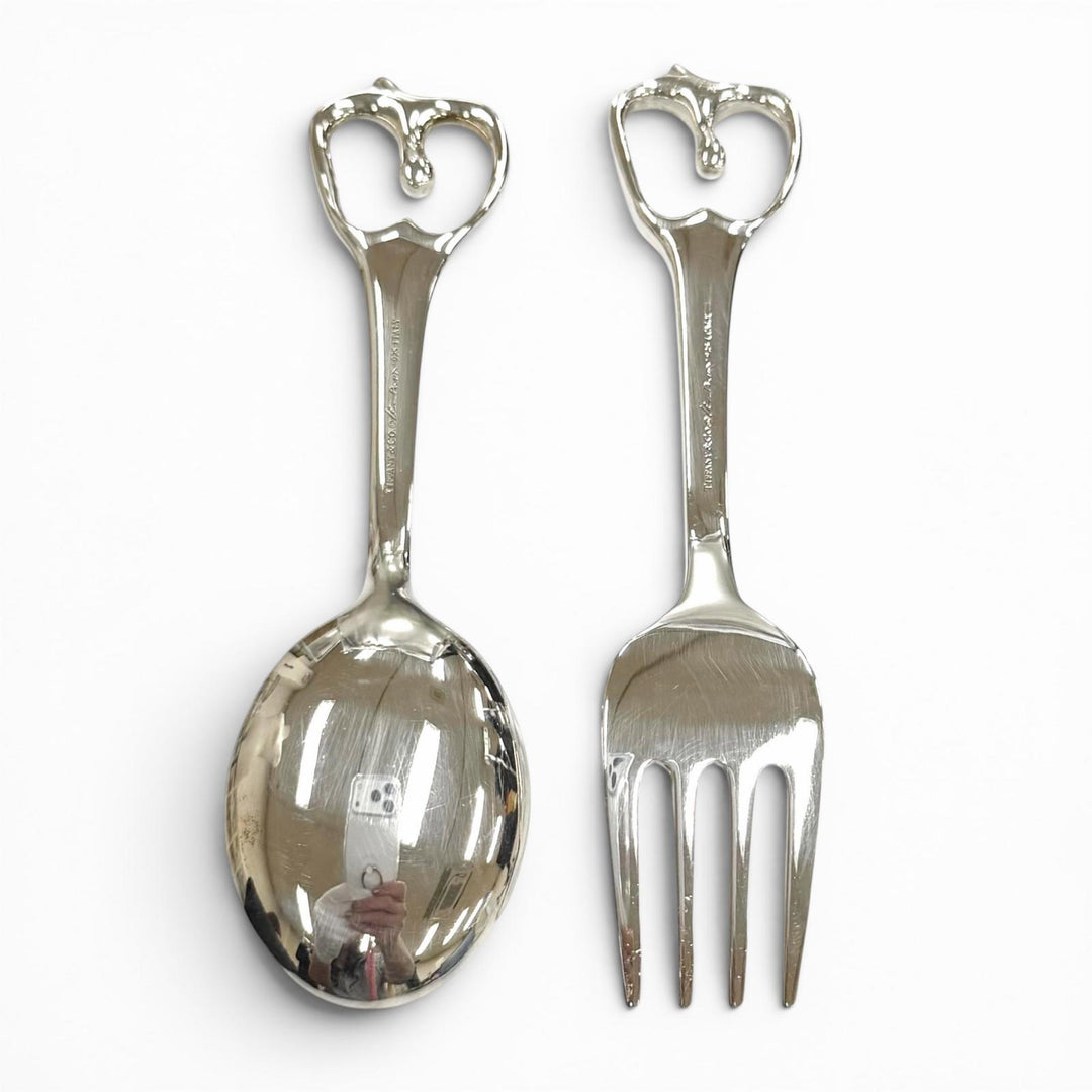 Excellent TIFFANY&Co. Tableware Open Heart Baby Set Silver 925 Kids