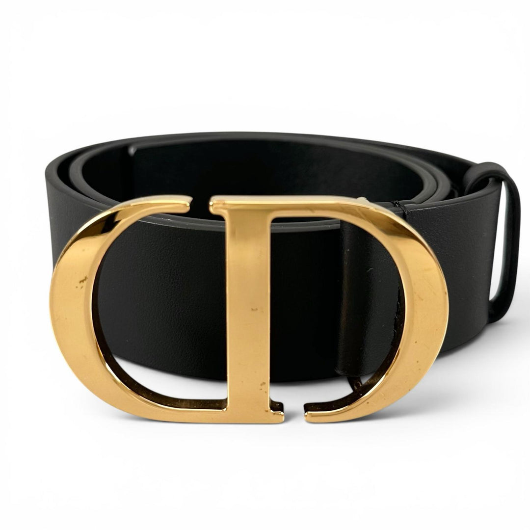 Great Christian Dior belt 30 MONTAIGNE CD logo buckle black leather Women