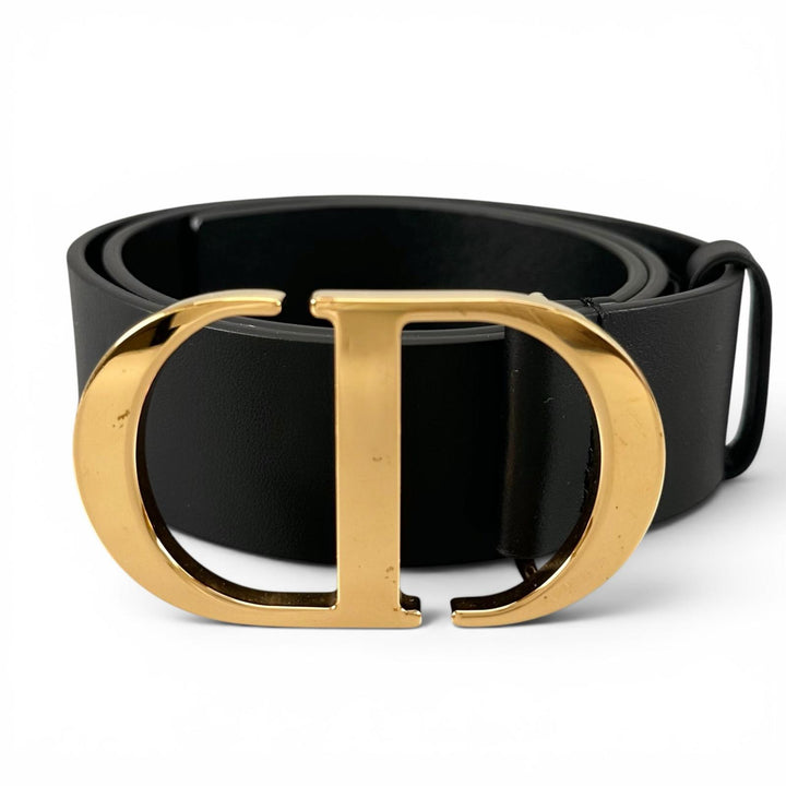 Great Christian Dior belt 30 MONTAIGNE CD logo buckle black leather Women