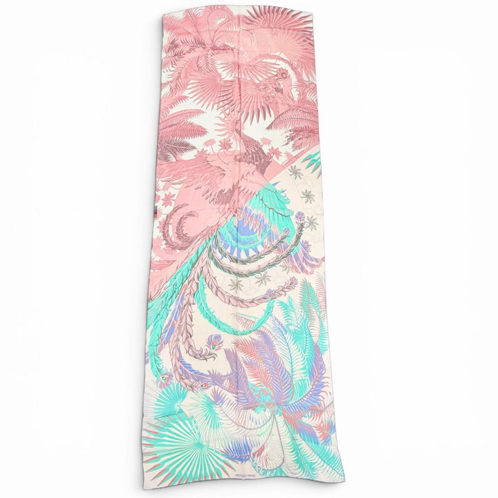 Excellent HERMES Stall Muslin Mythiques Phoenix Long scarf Red silk Women