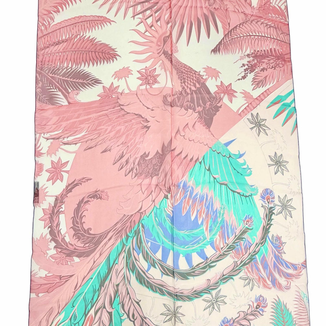 Excellent HERMES Stall Muslin Mythiques Phoenix Long scarf Red silk Women