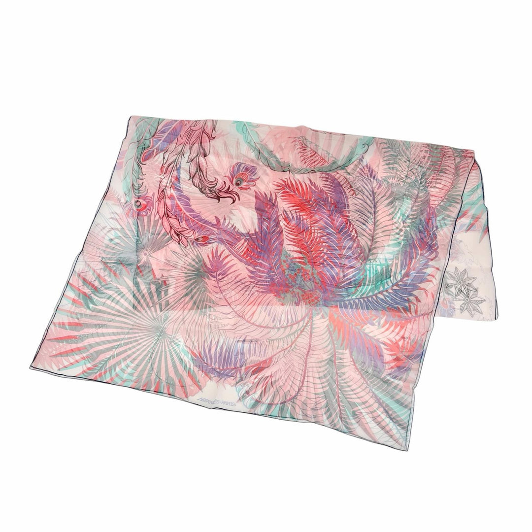 Excellent HERMES Stall Muslin Mythiques Phoenix Long scarf Red silk Women