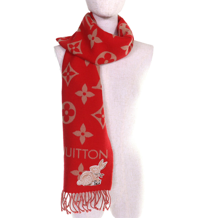 Excellent LOUIS VUITTON Scarf Echarpe LV Essential Precious Rabbit M78166