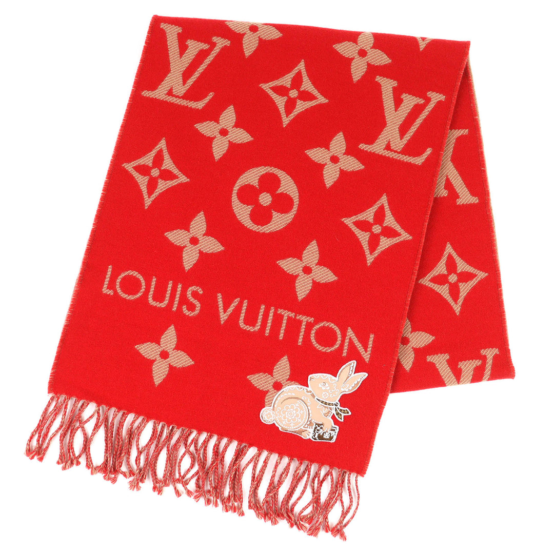 Excellent LOUIS VUITTON Scarf Echarpe LV Essential Precious Rabbit M78166