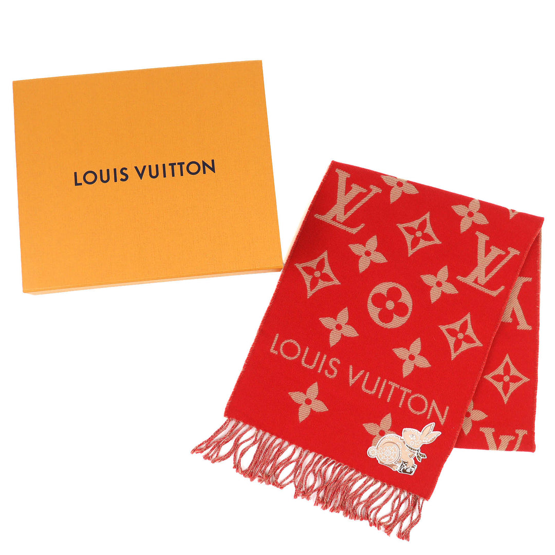 Excellent LOUIS VUITTON Scarf Echarpe LV Essential Precious Rabbit M78166