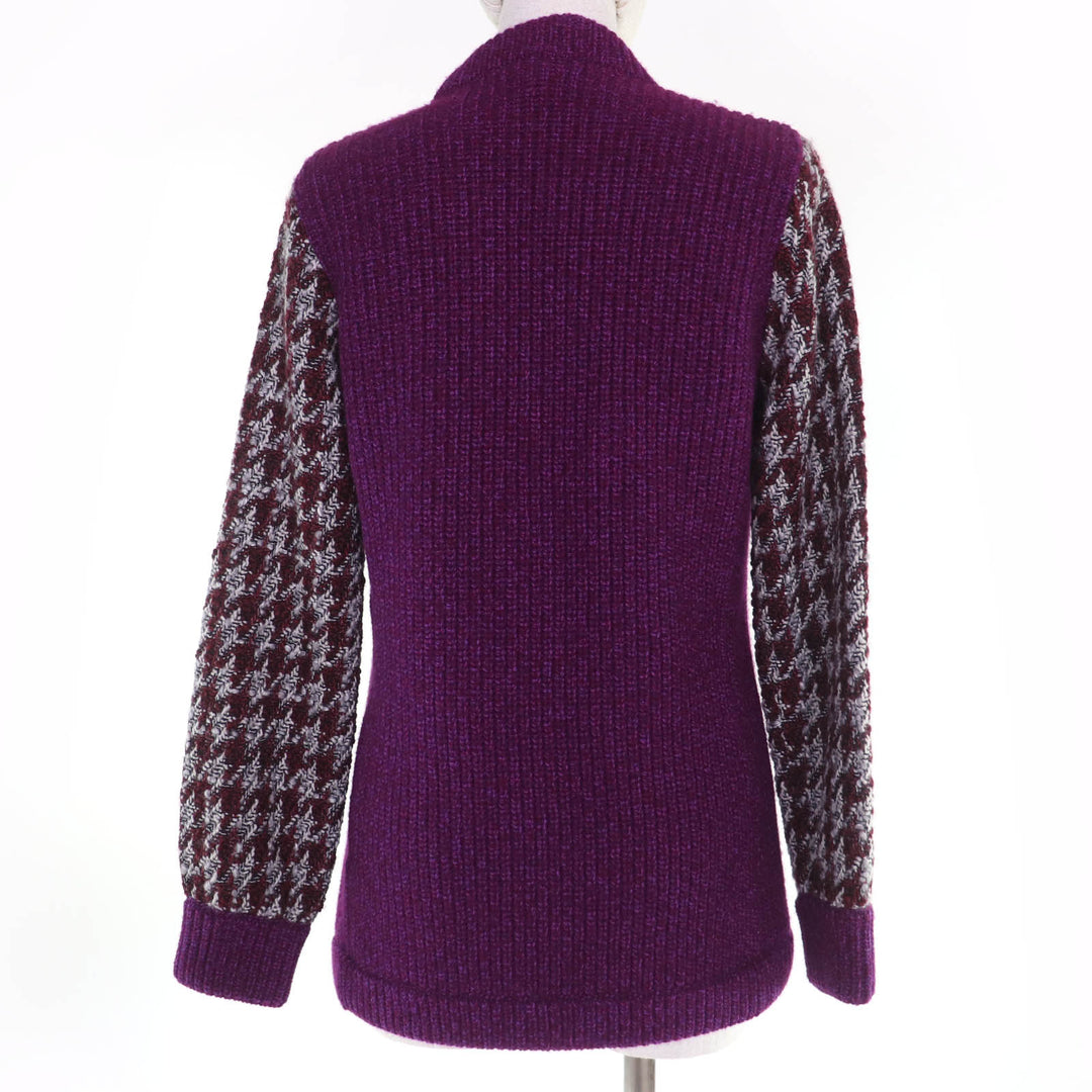 Excellent CHANEL cardigan Houndstooth long-sleeved knit cashmere 34 P76138