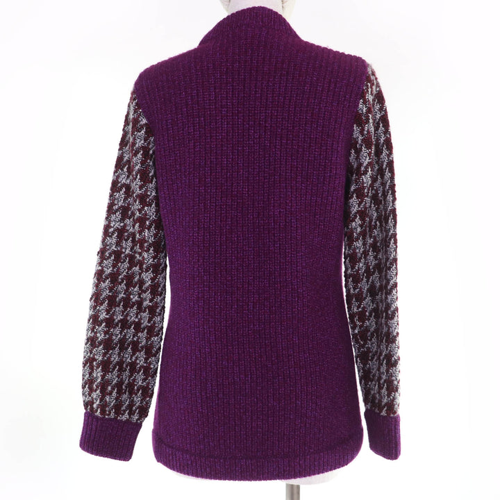 Excellent CHANEL cardigan Houndstooth long-sleeved knit cashmere 34 P76138