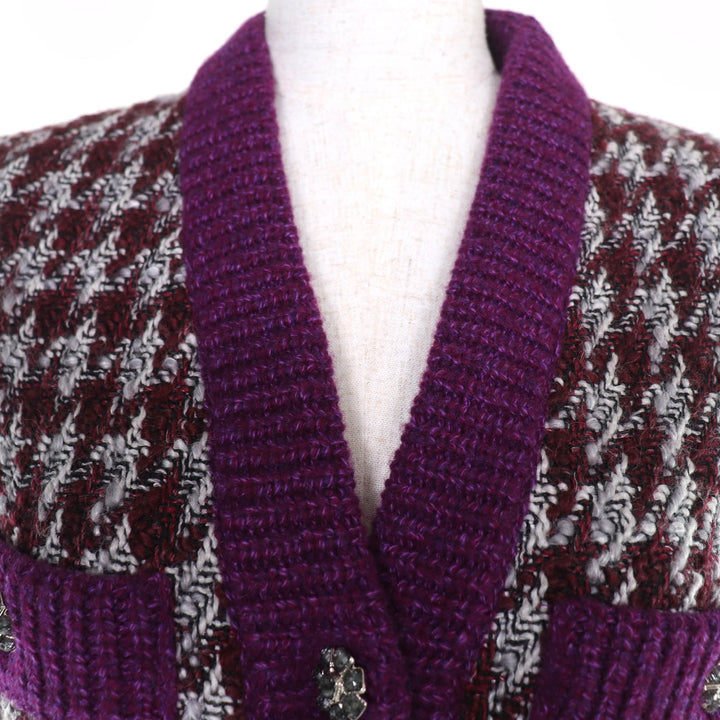 Excellent CHANEL cardigan Houndstooth long-sleeved knit cashmere 34 P76138