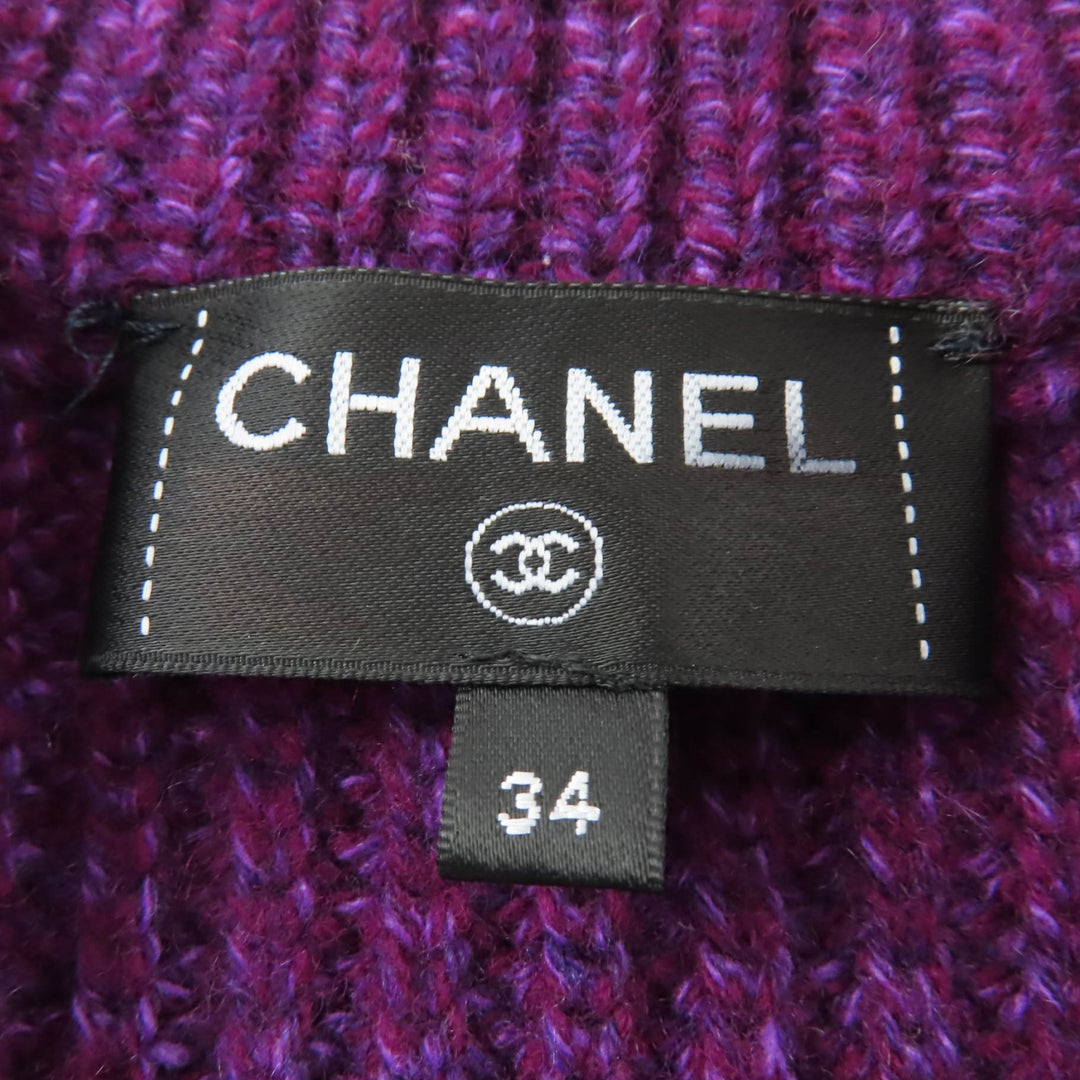 Excellent CHANEL cardigan Houndstooth long-sleeved knit cashmere 34 P76138
