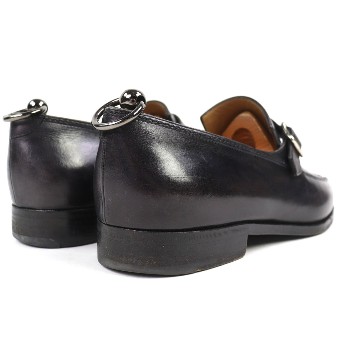 Discounted Very Good Berluti Leather shoes Monk strap plain toe Black series 8.5