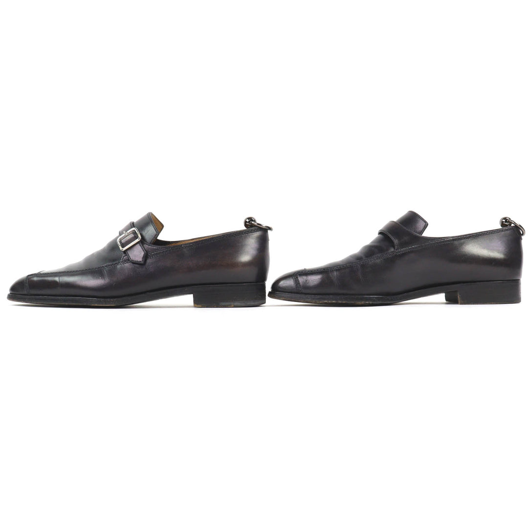 Discounted Very Good Berluti Leather shoes Monk strap plain toe Black series 8.5
