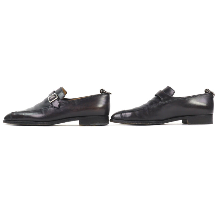 Discounted Very Good Berluti Leather shoes Monk strap plain toe Black series 8.5