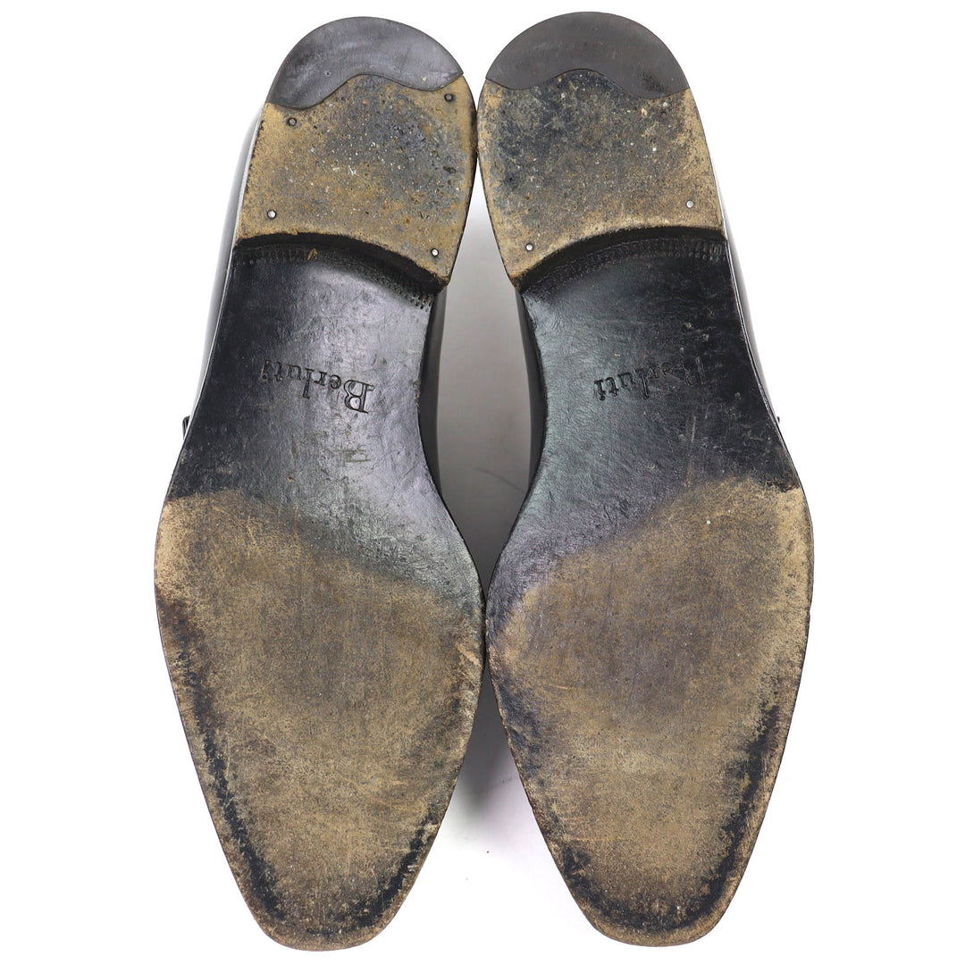 Discounted Very Good Berluti Leather shoes Monk strap plain toe Black series 8.5