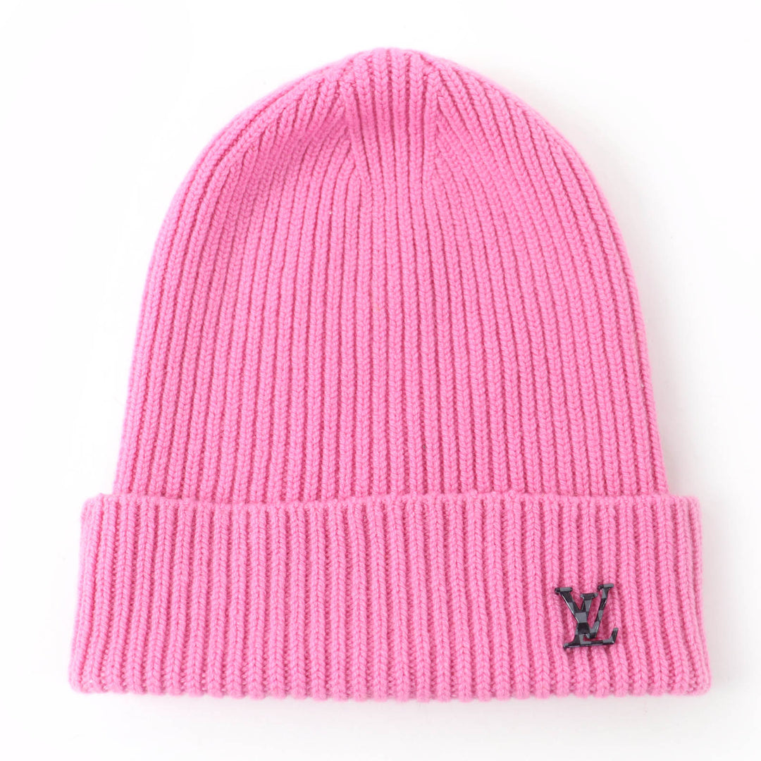 Excellent LOUIS VUITTON Knit cap Bonnet LV Ahead pink cashmere Women M77040