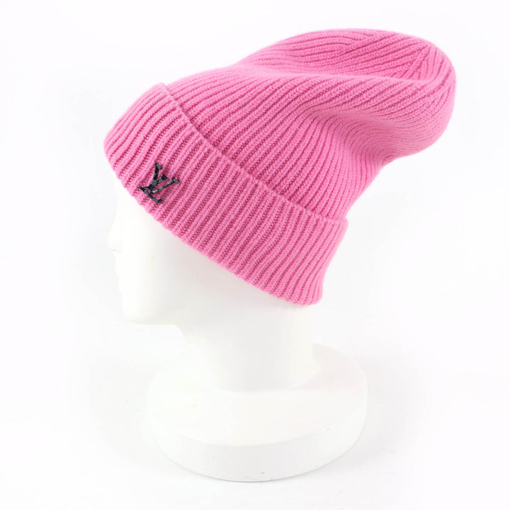 Excellent LOUIS VUITTON Knit cap Bonnet LV Ahead pink cashmere Women M77040
