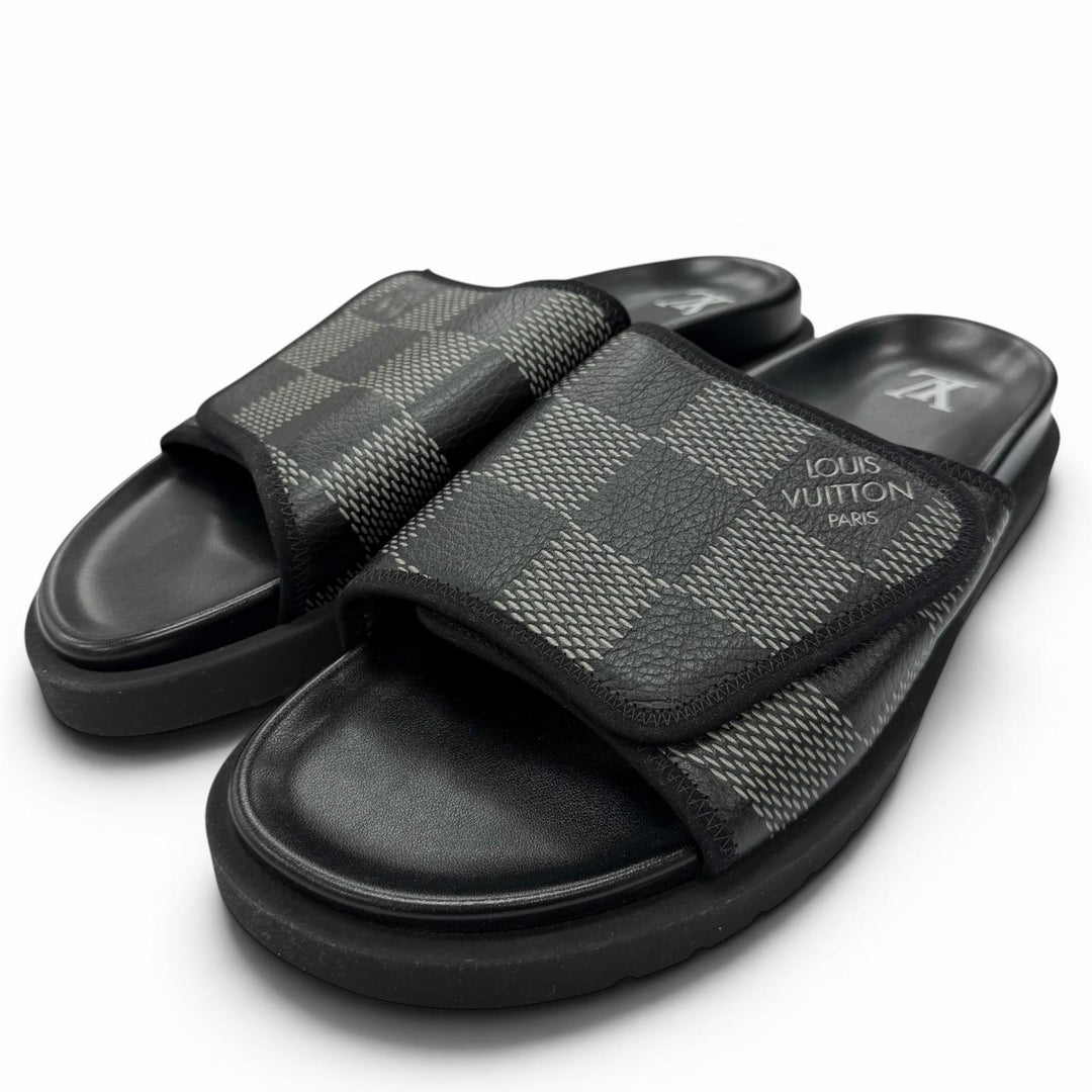Excellent LOUIS VUITTON Sandals Miami Line Mules black leather mens 9