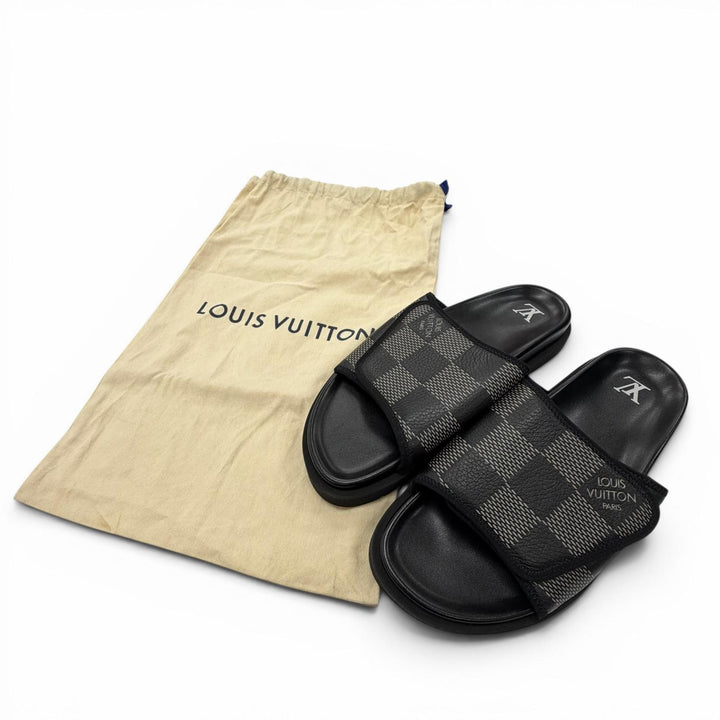 Excellent LOUIS VUITTON Sandals Miami Line Mules black leather mens 9