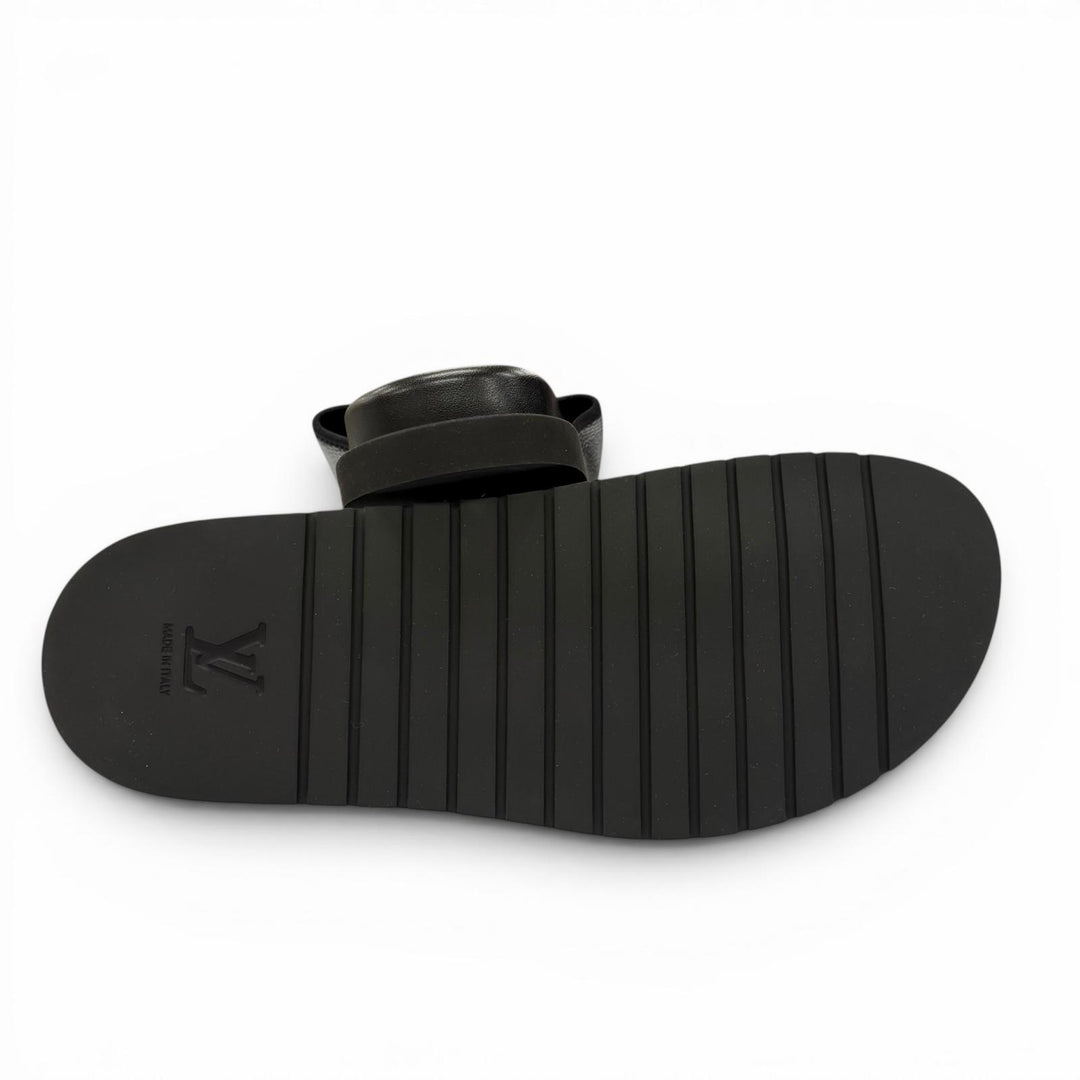 Excellent LOUIS VUITTON Sandals Miami Line Mules black leather mens 9